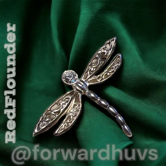 Vintage Premier Design Silver Tone Dragonfly Brooch with Rhinestone - Picture 7 of 10